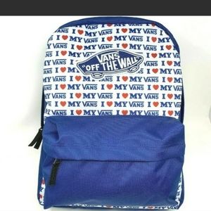 Vans I Love My Backpack School Bag Skate New Red Blue Heart White